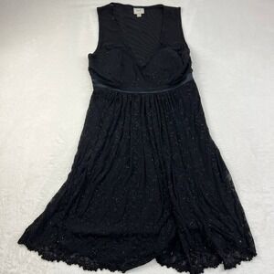 Eci New York Dress Women 10 Black Lace Floral‎ Beaded Sleeveless A-Line